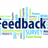 Wortwolke rund um das Thema Feedback mit Begriffen wie Survey, Response, Questionnaire, Positive, Negative und Results – symbolisiert die Bedeutung von Rückmeldungen in Unternehmen